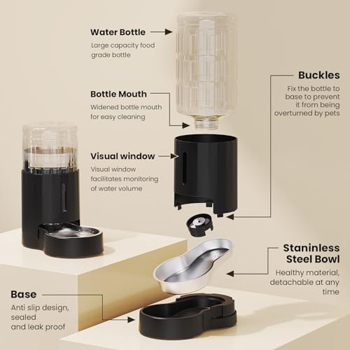 CZPET Dog Water Bowl Dispenser 4L, Wider Mouth & Upgraded Brush for Easy Cleaning Automatic Cat Gravity Refilling Waterer ...