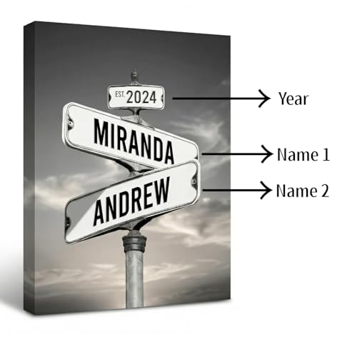 TWING Personalized Street Sign Wall Art for Couples,Custom Name & Date Street Sign Poster Canvas, Wedding Anniversary Pres...