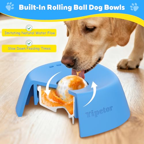 Yipetor Slow Feeder Dog Bowls for Liquid Treat, 【Entertained Ball-in】 Bone Broth Dog Lick Bowl, 3/4 Cup Yogurt Pup Lick To...