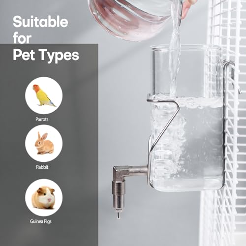 HardcorePet Premium Stainless Steel & Glass Pet Water Bottle - Firing Pin No-Drip Dispenser for Rabbits/Parrots/Rodents | ...