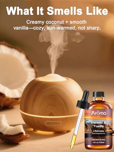 Coconut Vanilla Essential Oil 4fl.Oz - Essential Oils for Diffusers for Home & Aromatherapy - Vanilla Oil for Diffuser, Sc...