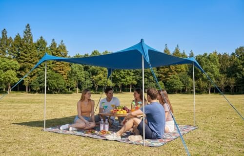 UPF50+ Beach Tent Canopy – 10x10 FT Pop-Up Sun Shelter with 4 Sturdy Poles & Sandbag Anchor for Wind Resistance, Easy Setu...