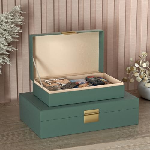Decorative Storage Boxes Set of 2 - Multi-Purpose Beautiful PU Leather Organizer Bins for Your Home Decor - Decorative Con...