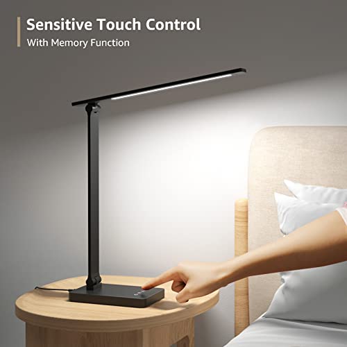 Lepro LED Desk Lamp with USB Charging Port,650LM Dimmable Home Office Touch Control Reading Table Lamp,5 Color Modes with ...