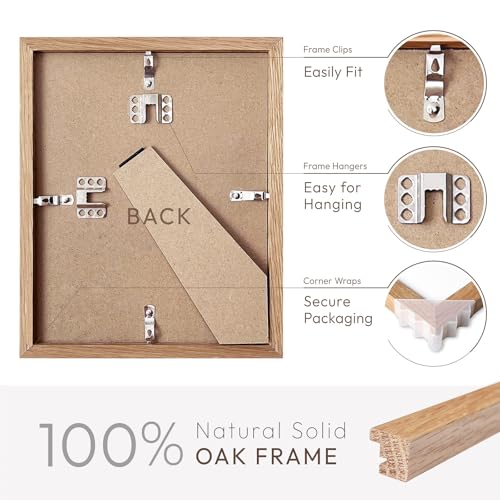 wallwisy 8.5x11 Picture Frame, Solid Oak Wood 8.5 by 11 Picture Frame with Mat to 6x8(Openning Size is 5.5x7.5), 11x8.5 Na...