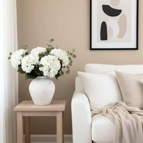 Real Touch White Faux Hydrangea And Eucalyptus Arrangement, Faux Floral Arrangements, Hyper Realistic Artificial Flowers, ...