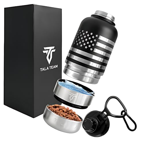 TALA TEAM Insulated Dog Water Bottle Portable (32oz) - Dog Travel Water Bottle with a Hook for Hiking & 2 Bowls Attached. ...