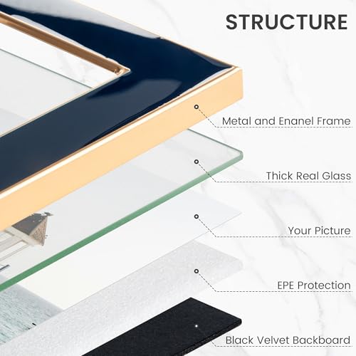 Venusmiles 4x6 Enamel Picture Frame, Gold Metal Edge with Easel, Real Glass Photo Frame for Wall and Tabletop Display Fami...