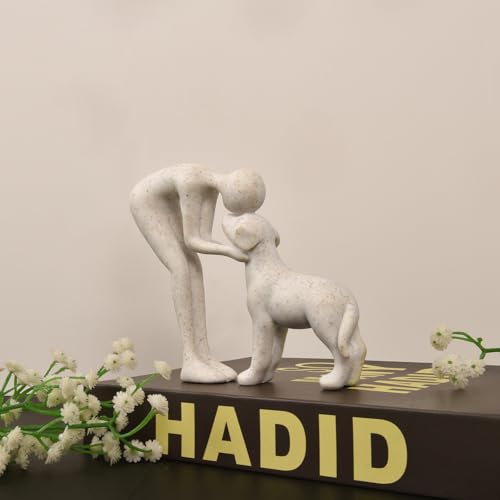 FriyGardcn Dog Sculpture Home Decor Cute Man and Dog Statue Decoration for Office、Living Room、Bedroom、Home， Memory Gifts f...