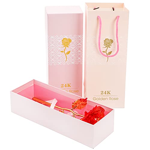 Hedume Set of 4 Rose Flower Present Golden Foil with Luxury Gift Box, 24K Colorful Rose Artificial Flower Great Gift for V...