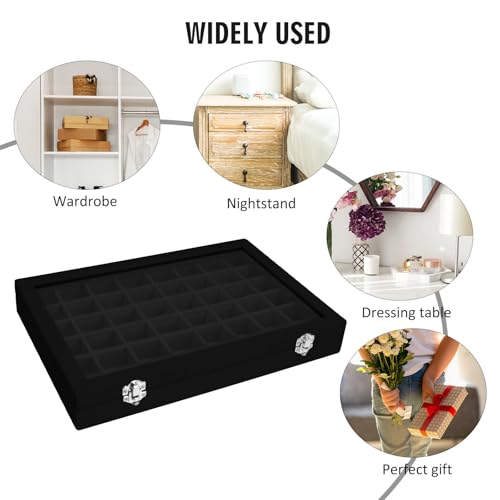 Vicoter Velvet Jewelry Tray 48 Compartments Jewelry Display Organizer with Transparent Cover Rings, Earrings, Necklaces, P...