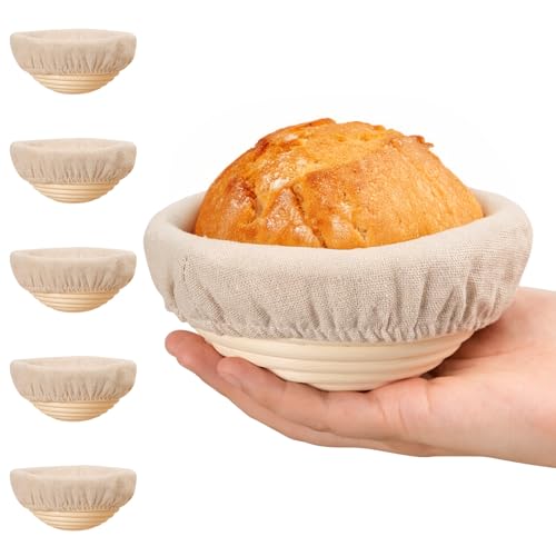 5 Inch Banneton Bread Proofing Basket Set of 6, Kikcoin Mini Sourdough Bread Baking Supplies, Small Banneton Basket Proofi...