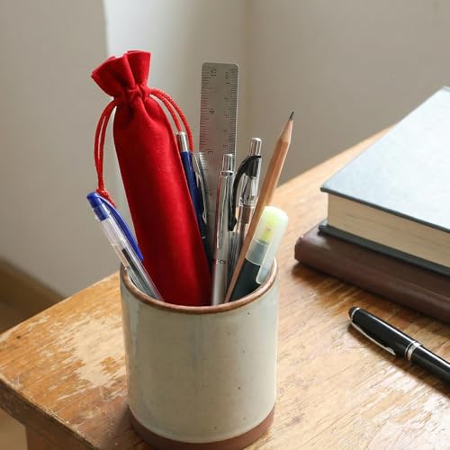 Ezymivs Velvet Drawstring Pen Sleeve Pouch, 20 PCS Red Single Pen Holder Small Pencil Case Bag Protective for Adults Offic...