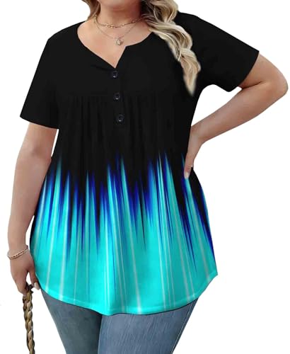 WRRH Women's Summer Short Sleeve Tunic Plus size ladies shirts Floral Blouse Loose Flowy Tops for Leggings M-4XL