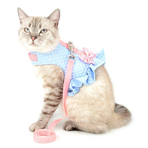 Zunea No Pull Small Dog Girl Harness Dress Escape Proof Cat Kitten Vest Harness Leash Set Step-in Soft Cotton Padded Polka...