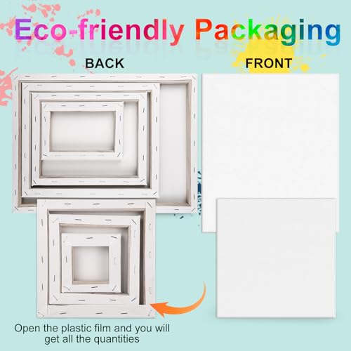 14 Packs Stretched Canvas for Painting, MultiSize 12x16, 10x12, 8x10, 5x7, 8x8, 6x6, 4x4 (2 of Each), Primed Blank Canvas ...