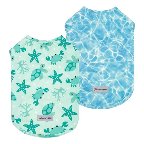 Fitwarm 2 Pack Marine UPF 50+ UV Sun Protection Dog Shirt, Lightweight Cooling Vest, Quick Dry Summer Clothes for Small Do...