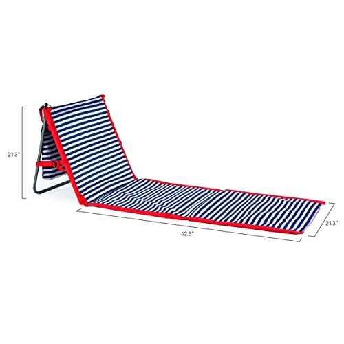 PICNIC TIME Beachcomber Portable Lounger - Soft Beach Mat & Chair - Blue Pinstripe