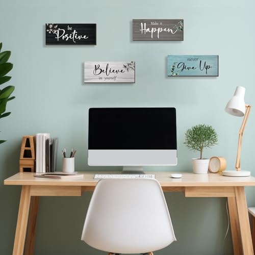 FENCORDAR 4 Pcs Office Decor For Women Motivational Wall Decor Rustic Inspirational With Positive Sayings Wooden Hangings ...