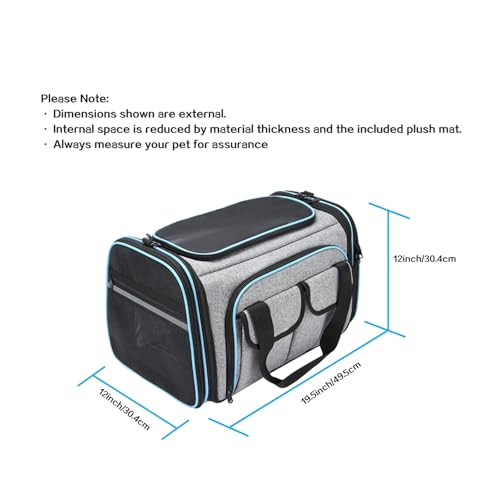 Airline Approved Pet Carrier, Large Soft Sided Pet Travel TSA Carrier 4 Sides Expandable Cat Collapsible Carriers with Rem...