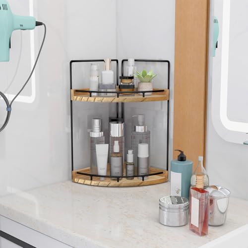 Dorhors 2-Tier Bathroom Counter Organizer,Vanity Counter Corner Shelf, Skincare, Wood Countertop Bathroom Storage and Orga...