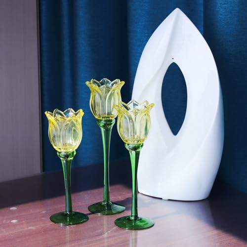 VOHO Yellow Tulips Candle Holders for Modern Home Decor, Bright Yellow Tealight Candle Holder Birthday Gifts for Women Fri...