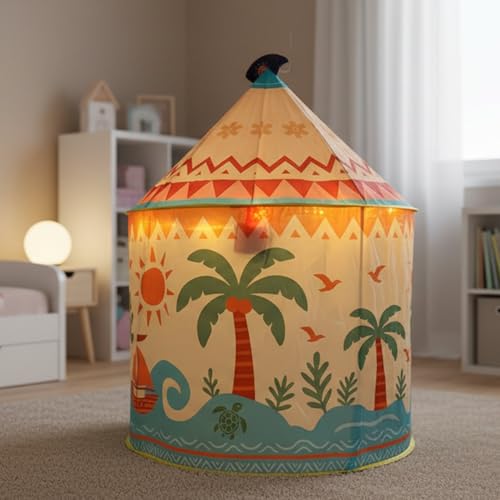 Amplov Tropical Adventure Princess Play Tent for Kids, 53"x41" Island-Themed Pop-Up Playhouse with LED Lights & Carry Bag,...