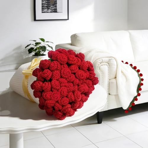 FNHMSL Crochet Bouquet Flower Throw Blanket, Handmade Knitted Bouquet Blanket with Orange Flower, Romantic Gifts for Girlf...