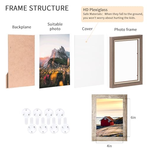 4x6 Picture Frames Set of 8, Rustic Picture Frames Multi Wood-Color,Vertical and Horizontal Formats for Wall Hanging and T...