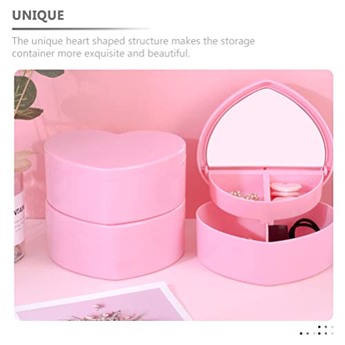 Cabilock 4 PCS Heart Shape Double Layer Jewelry Box with Mirror, Portable Jewelry Organizer Case for Earrings Rings Neckla...