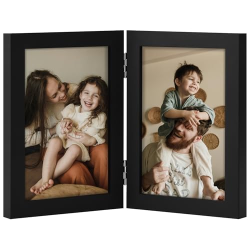 decorUhome Double 4x6 Picture Frame Vertical, Engineered Wood Bifold Photo Frame with Plexiglass for Tabletop Display, 4x...