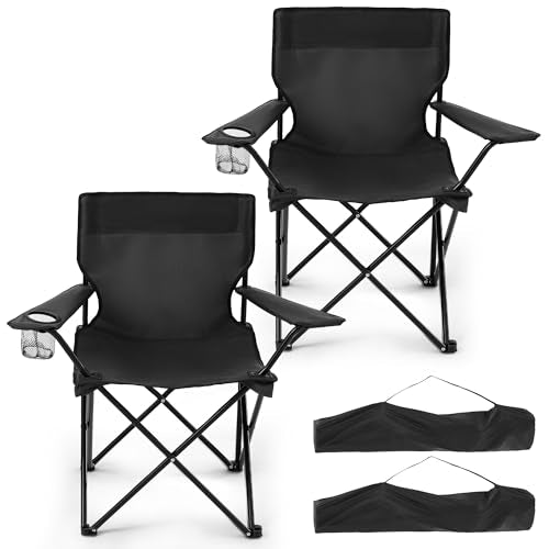 Geisoun 2-Pack Foldable Camping Chairs with Cup Holder, 300LB Lawn Portable Folding Chairs for Adults, Lightweight Outdoor...