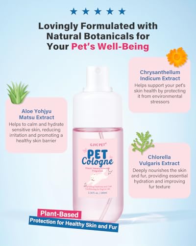 GJYC PET Dog & Cat Cologne | Long-Lasting Classic Powdery Scent | Fur-Conditioning, Non-Sticky Odor Control Formula | Trav...