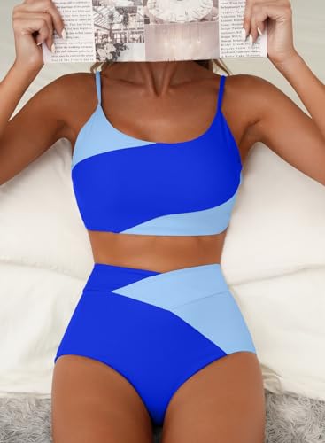 Herseas Women 2 Piece High Waisted Bikini Sets Color Block Popular Swimsuit 2026 Summer Beach Best Bathing Suits
