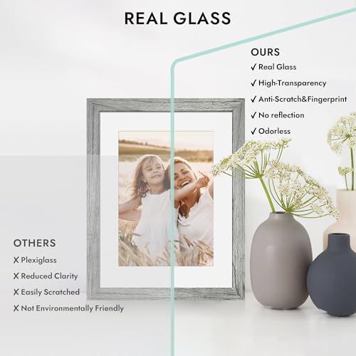 Hongkee 8x10 Picture Frame, Made of Real Glass and Wooden Frame, Horizontal and Vertical Display for Wall or Tabletop (Gre...