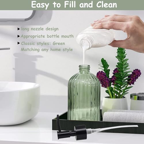 Green Glass Soap Dispenser Set with Black Pump, 13.5oz Refillable Liquid Hand Soap Dispenser, Lotion Dish Soap Dispenser f...