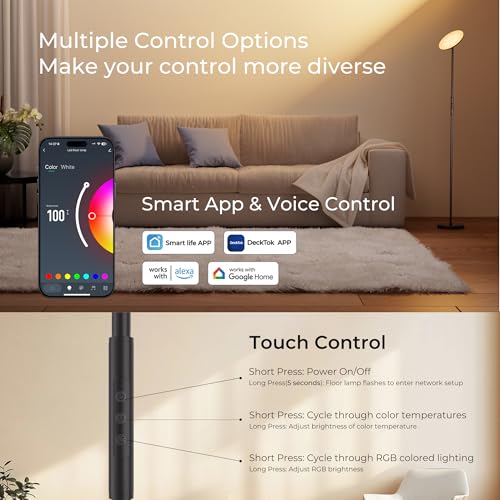 Floor Lamp, 2800LM RGBWW Smart Standing Lamps for Living Room with Smart App & Voice Control, 69.3in Torchiere Floor Lamps...