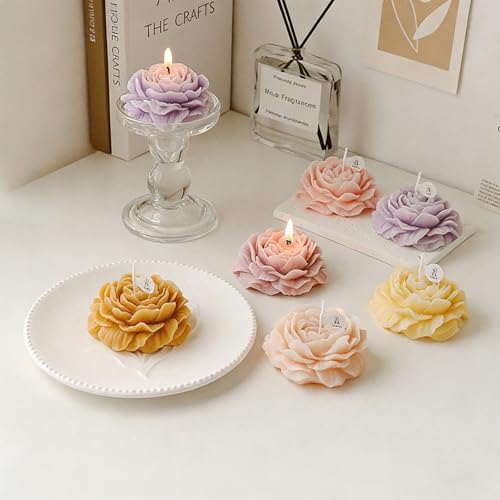 Aromatic Peony-Shaped Candle Ornament for Living Room and Bedroom, Simple Decoration (Bluebell)