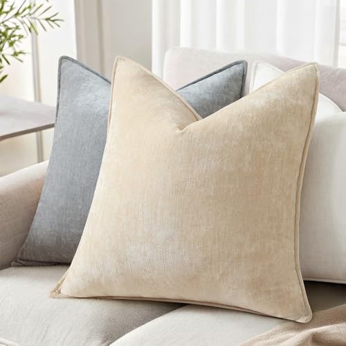 decorUhome Summer Couch Throw Pillow Covers 18x18 Set of 2, Decorative Soft Velvet Modern Cozy Chenille Pillow Cases with ...