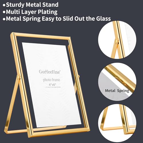 Gold 5x7" Floating Frame 2pack for Photo Sizes(3.5x5'',4x6'')for Adjustable Tabletop/Shelf Photo Frame,4x6'' Classy Gift f...