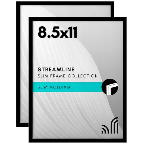 Americanflat 8.5x11 Picture Frame with Shatter-Resistant Glass - Set of 2 - Streamline Collection - Thin Border Photo Fram...