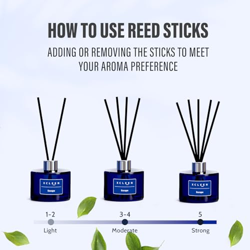 Xcleen Reed Diffuser, 6.7 Oz Escape Scented Diffuser with Sticks, Long Lasting Fragrance Air Freshener, Bathroom Shelf Decor