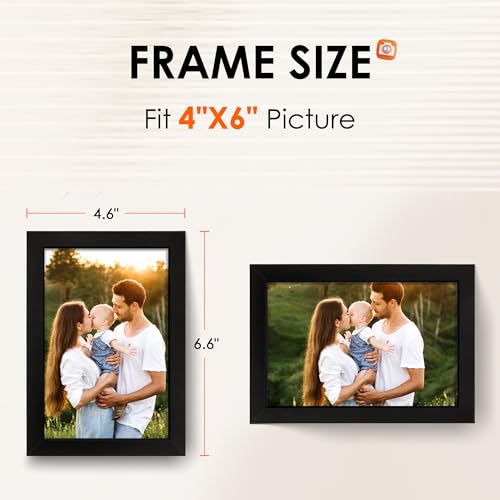FIXSMITH 4x6 Picture Frame Set of 4, 4x6 Photo Frames with HD Plexiglass for Wall Hanging or Tabletop Display, Black