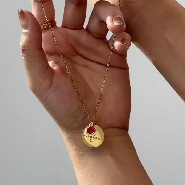 MignonandMignon Personalized Name Necklace with Birthstone | Custom Engraved Gold Pendant for Women | Dainty Tarnish-Free ...