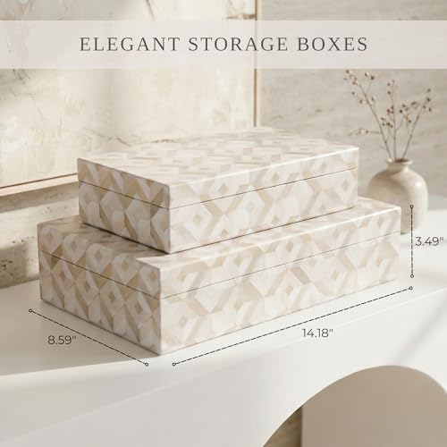 ZICOTO Decorative Storage Boxes with Lids - Set of 2 Beautiful Organizer Bins for Your Bookshelf Home Decor - Safely Store...