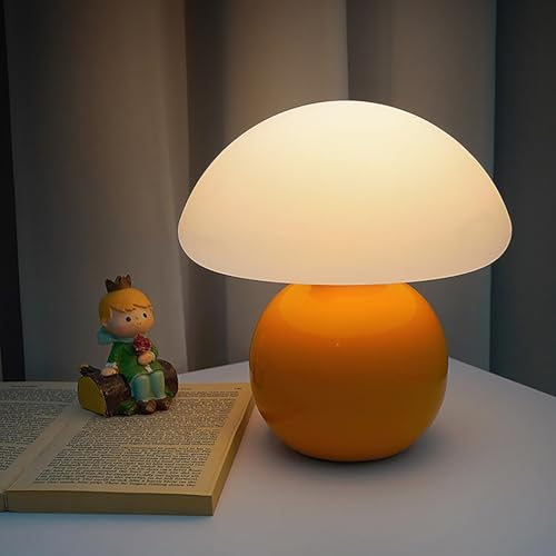 kvppvt Cute Small Mushroom Lamp, PE Lampshade, Ceramic Base, Adjustable Light Color and Brightness with Power-Off Memory, ...