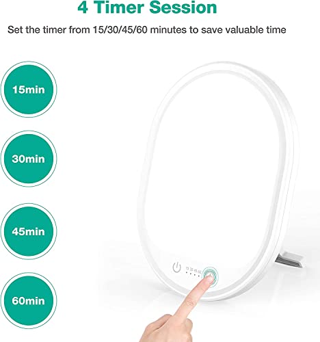 UV-Free 10000 Lux Daylight Lamp - Touch Control with 3 Brightness Levels & 4 Timer Functions, Large Surface & Rotatable St...
