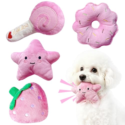MOSYZEO Small Dog Toys, Squeaky Dog Toy for Small Dogs- Pink Cute Puppy Toys, 4 Packs Pet Chew Toys for Fun, Interactive D...
