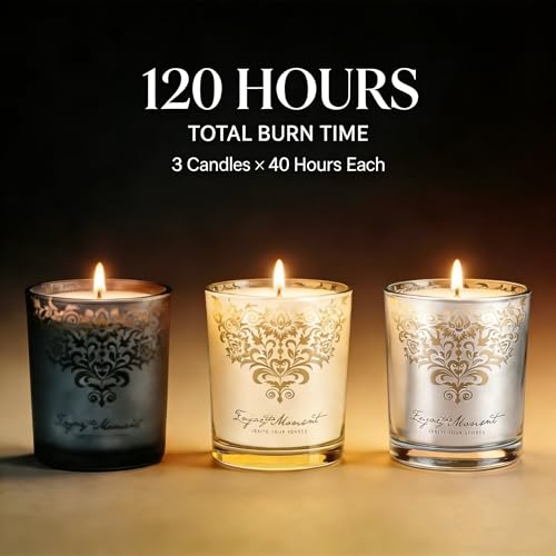 RU HANDMADE Luxury Soy Candle Gift Set for Women – 3 Pack 7oz Crystal Glass Aromatherapy Candles, 120H Total Burn Time, So...