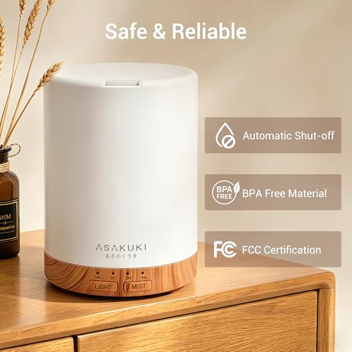 ASAKUKI Essential Oil Diffuser for Home, 300 ml Humidifier with Automatic Shut-Off, Quiet Aromatherapy Diffuser with 7 LED...